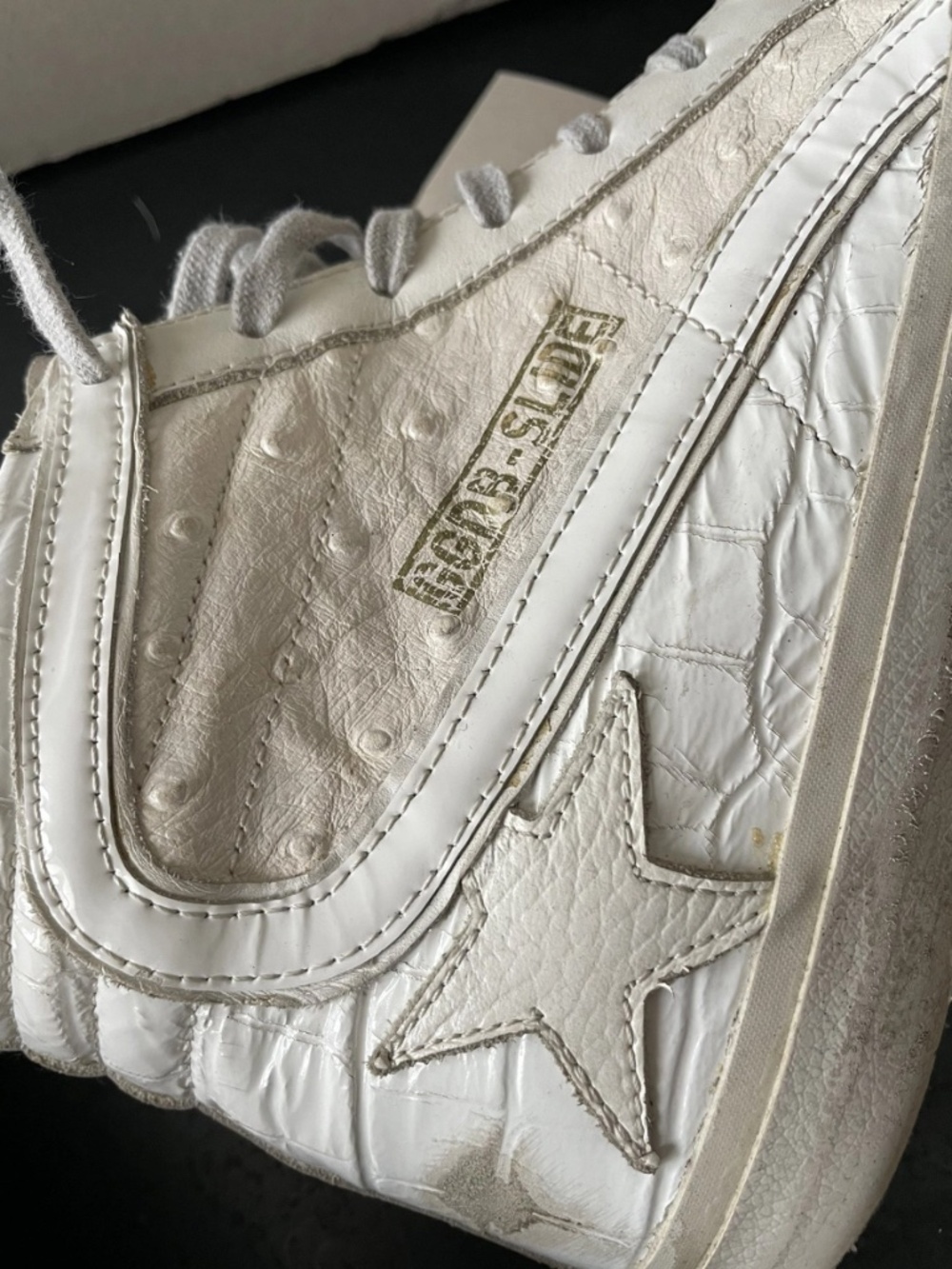 Golden Goose High Top Slide Women 38 Ivory Ecru Leather Distressed Suede GGDB - Picture 2 of 15